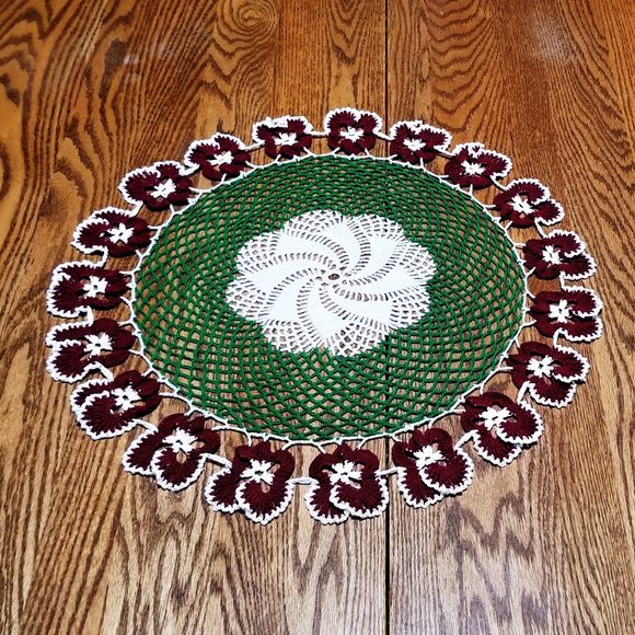 Hand Crafted Other - New Hand Crafted 19" Burgundy Pansy Doily